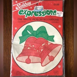 Vintage Holiday Iron on Decoration Bell with Bow